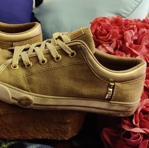 G BY GUESS Oona2 Pre-owned Canvas Tan/Gold Sneakers Converse Style Shoe Size:7.5